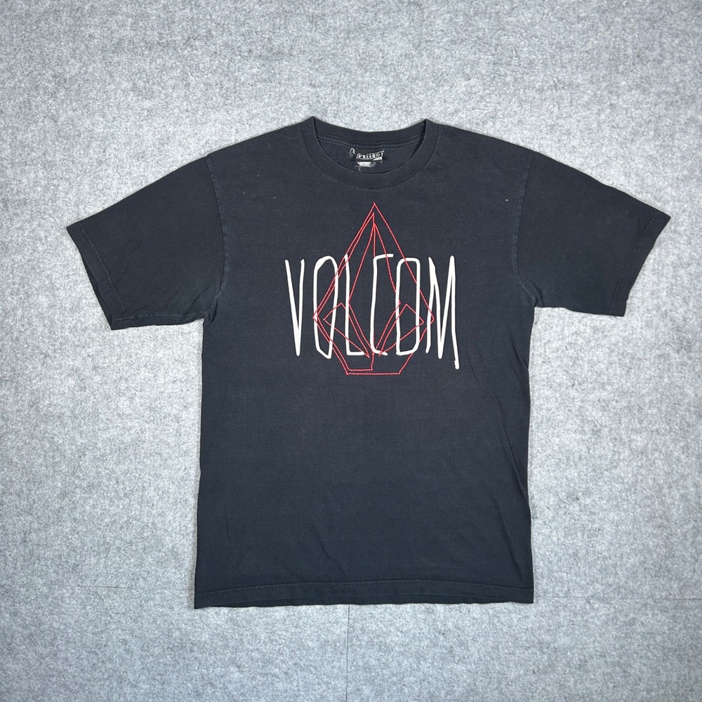 Volcom T Shirt Mens Medium Black Red Stone Logo Skate Surf Streetwear